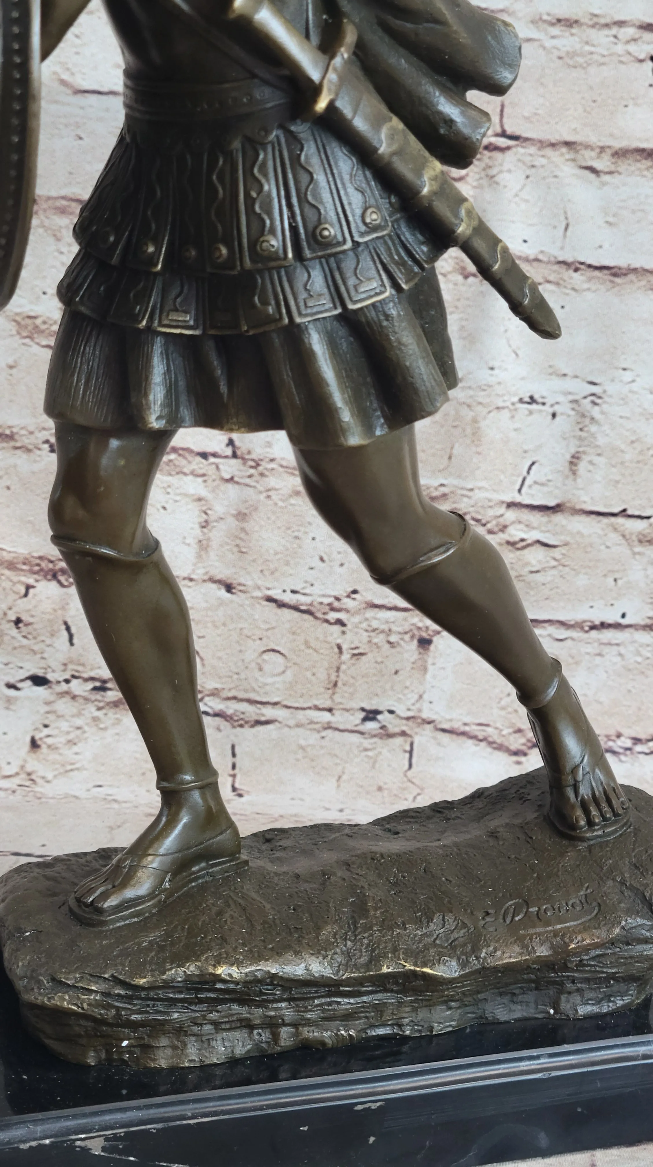 Signed Drouot Roman Legion Soldier Warrior Bronze Marble Sculpture Statue Figure
