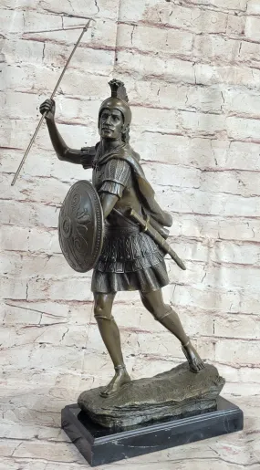 Signed Drouot Roman Legion Soldier Warrior Bronze Marble Sculpture Statue Figure