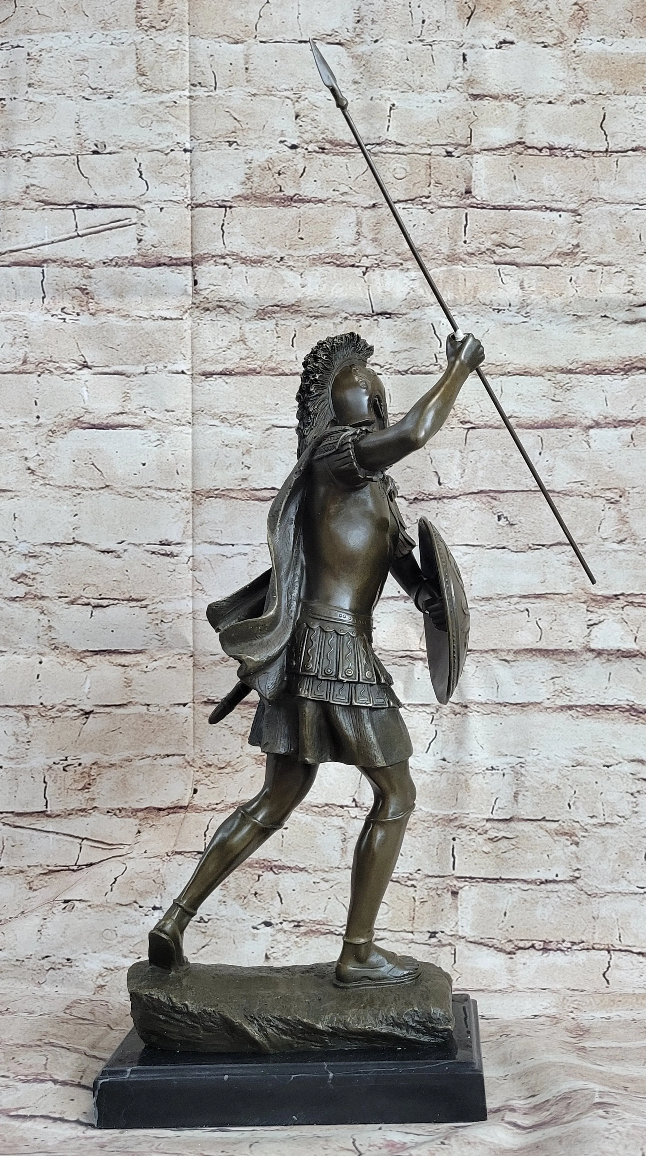 Signed Drouot Roman Legion Soldier Warrior Bronze Marble Sculpture Statue Figure