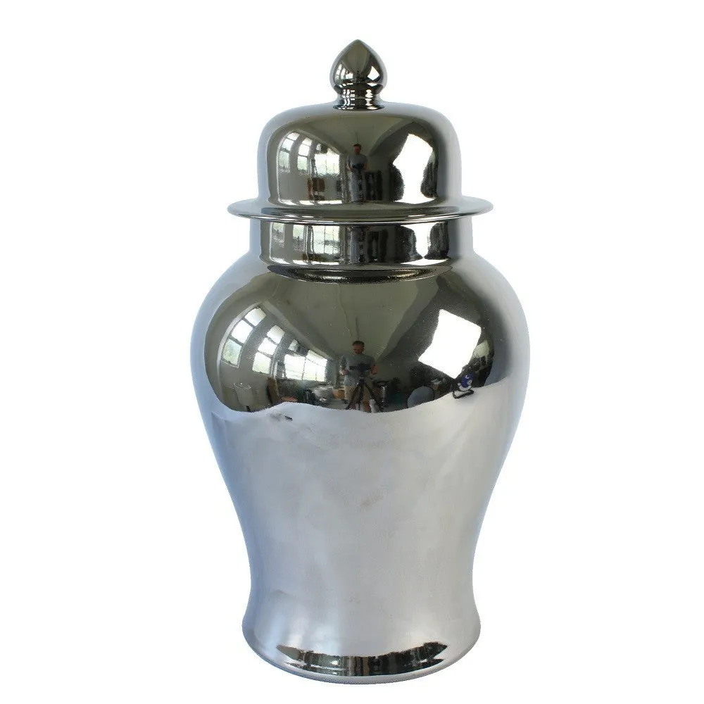 Silver Ceramic Chinese Urn