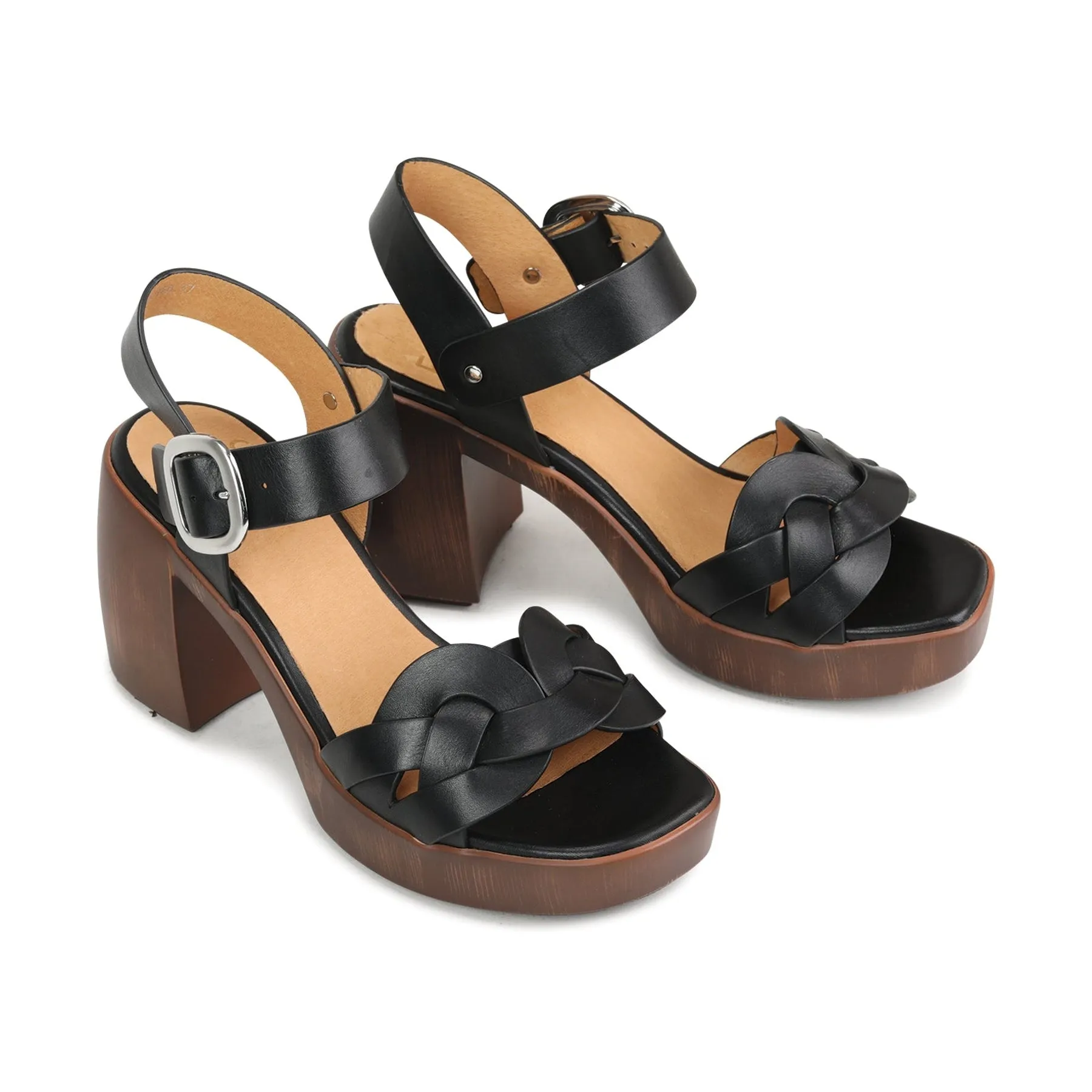 SPIRITED LEATHER BLOCK HEEL SANDALS