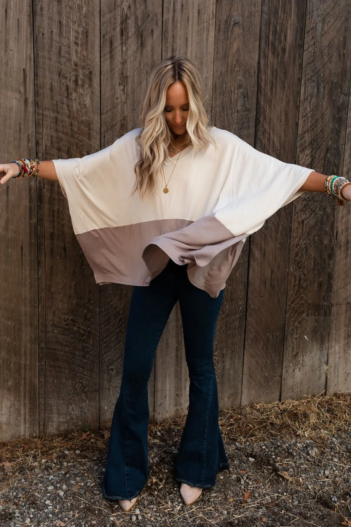The Nest Coffee Sunsets V Neck Top - Brown
