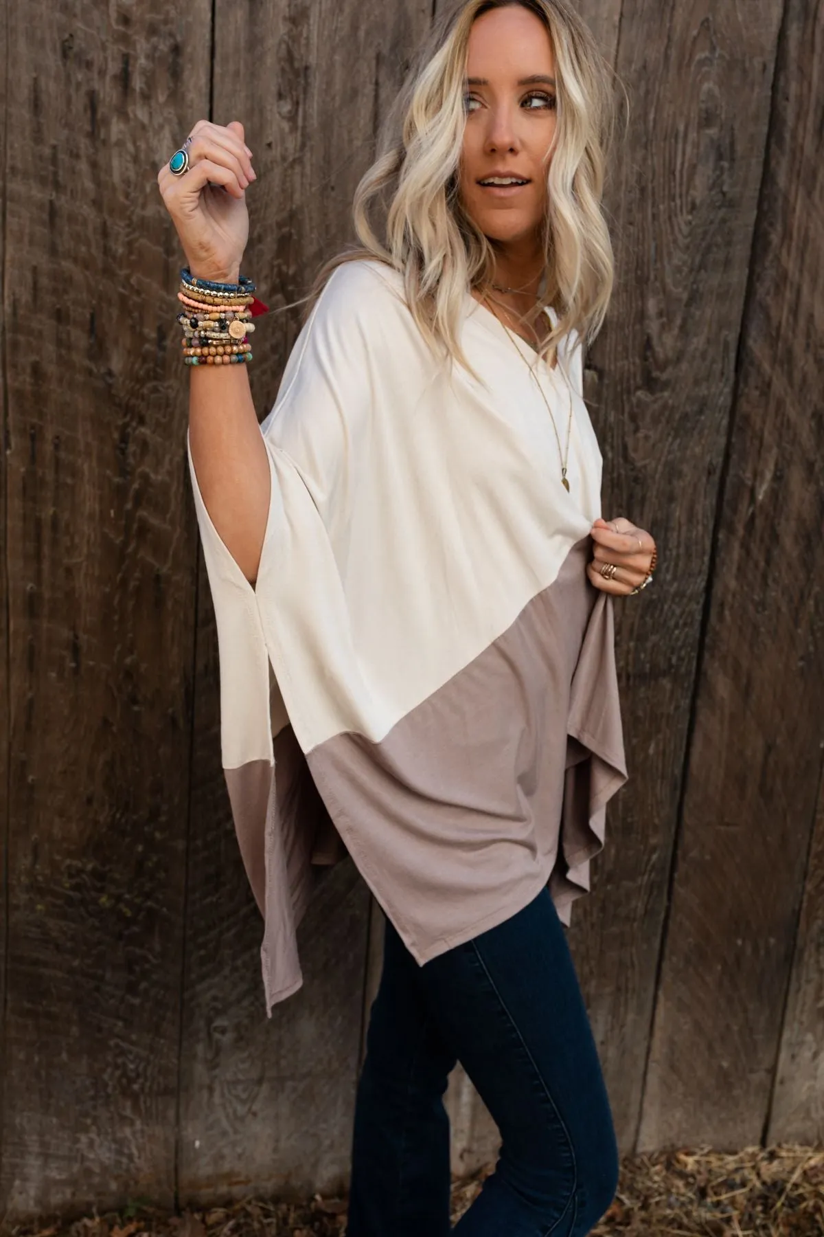 The Nest Coffee Sunsets V Neck Top - Brown