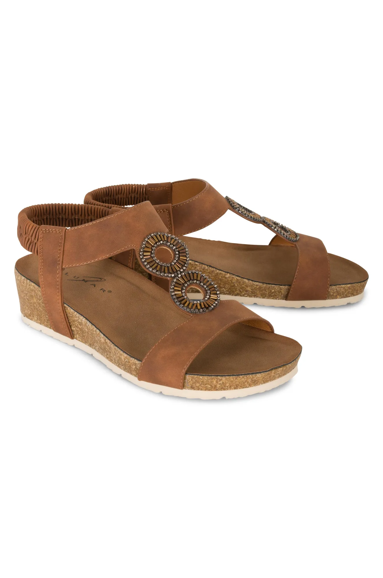 Wedge heel & Beaded Sandal | TAN | BARWELL AB