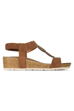 Wedge heel & Beaded Sandal | TAN | BARWELL AB